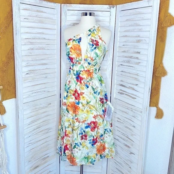 DRESS THE POPULATION * Mena Asymetric Chiffon Cut Out Side Slit Pocket Dress - Picture 4 of 15